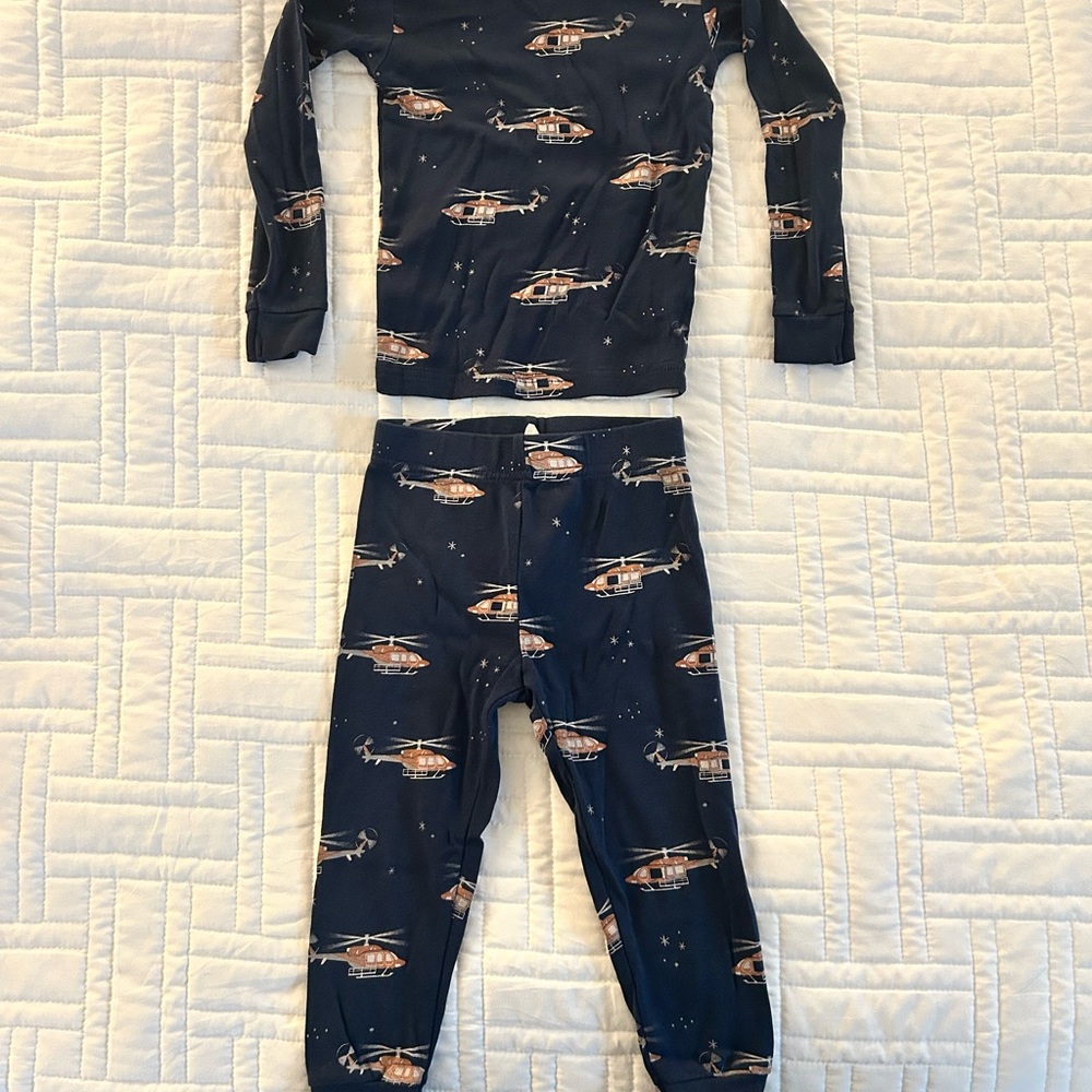 Petit Lem Helicopter Print Kids Pajamas - Navy (size 2)